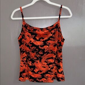 Black & Orange Dragon Print Spaghetti Strap Camisole Small